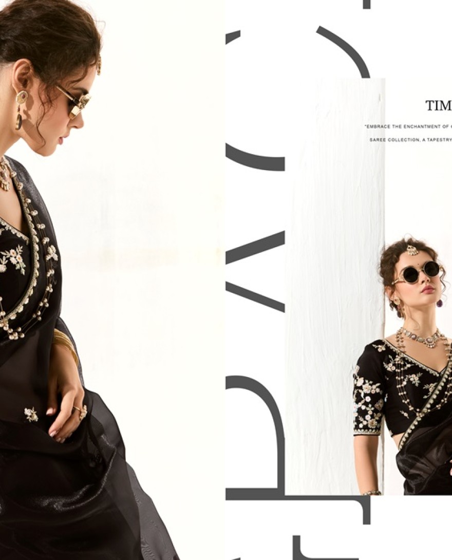 2211 - Fantastic Black Sequins Tissue Silk Party Wear Saree With Blouse