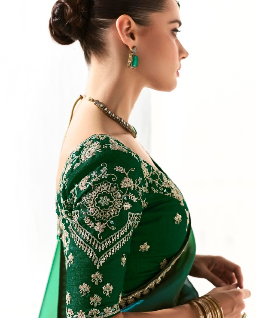 2214 - Embrace Teal Green Border Work Tissue Silk Party Wear Saree