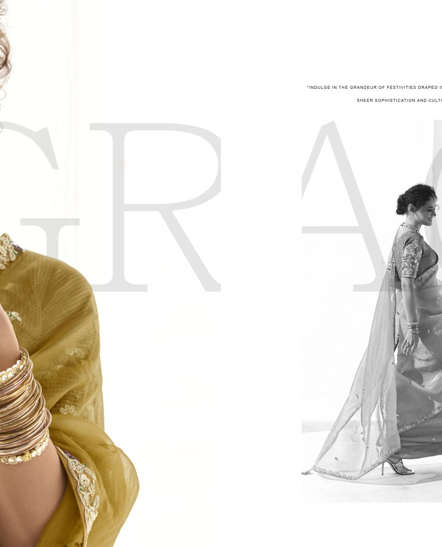 2215 - Engaging Mustard Yellow Thread Embroidered Tissue Silk Haldi Wear Saree