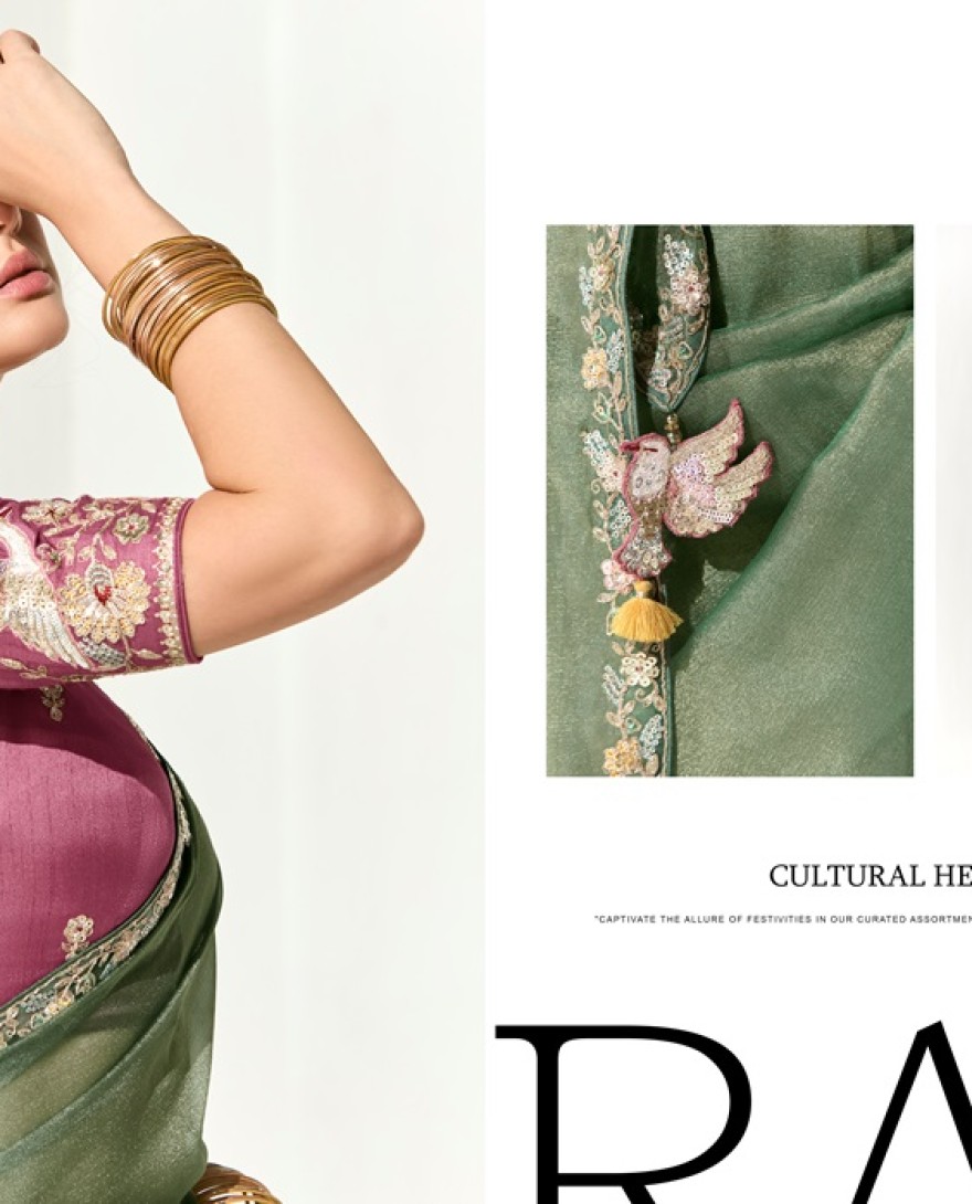 2216 - Fascinating Pista Green Border Work Tissue Silk Traditional Saree With Blouse