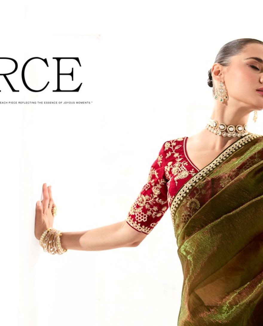 2219 - Incredible Olive Green Sequins Tissue Silk Saree With Maroon Blouse