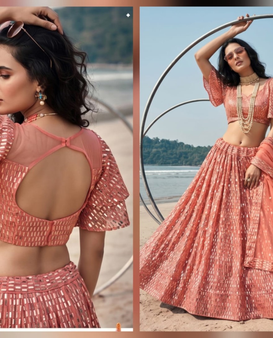 PEACH - Mesmeric Net Lehenga Choli