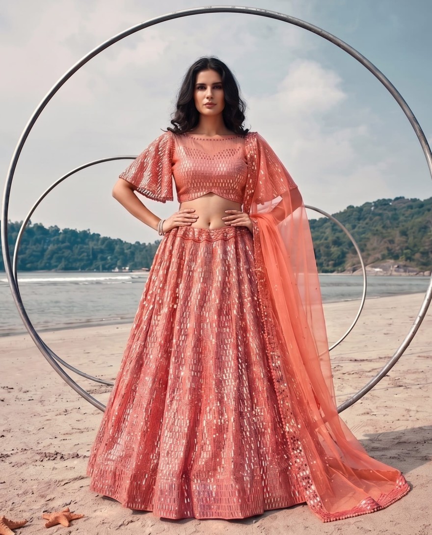 PEACH - Mesmeric Net Lehenga Choli