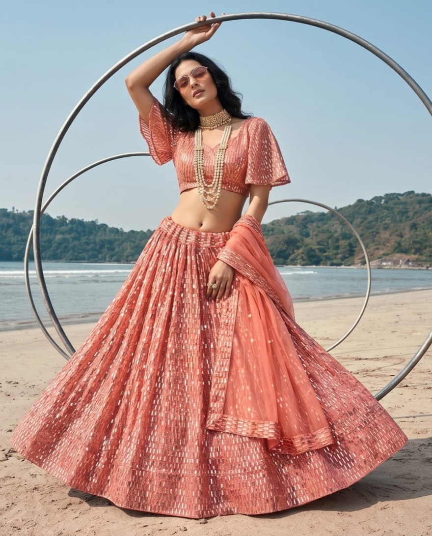 PEACH - Mesmeric Net Lehenga Choli