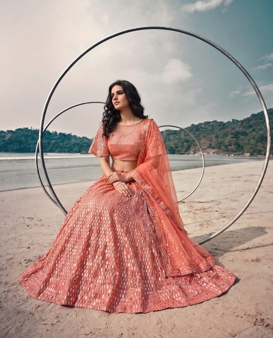 PEACH - Mesmeric Net Lehenga Choli