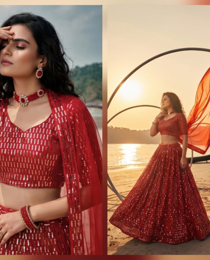 RED - Prodigious Red Net Trendy Lehenga Choli