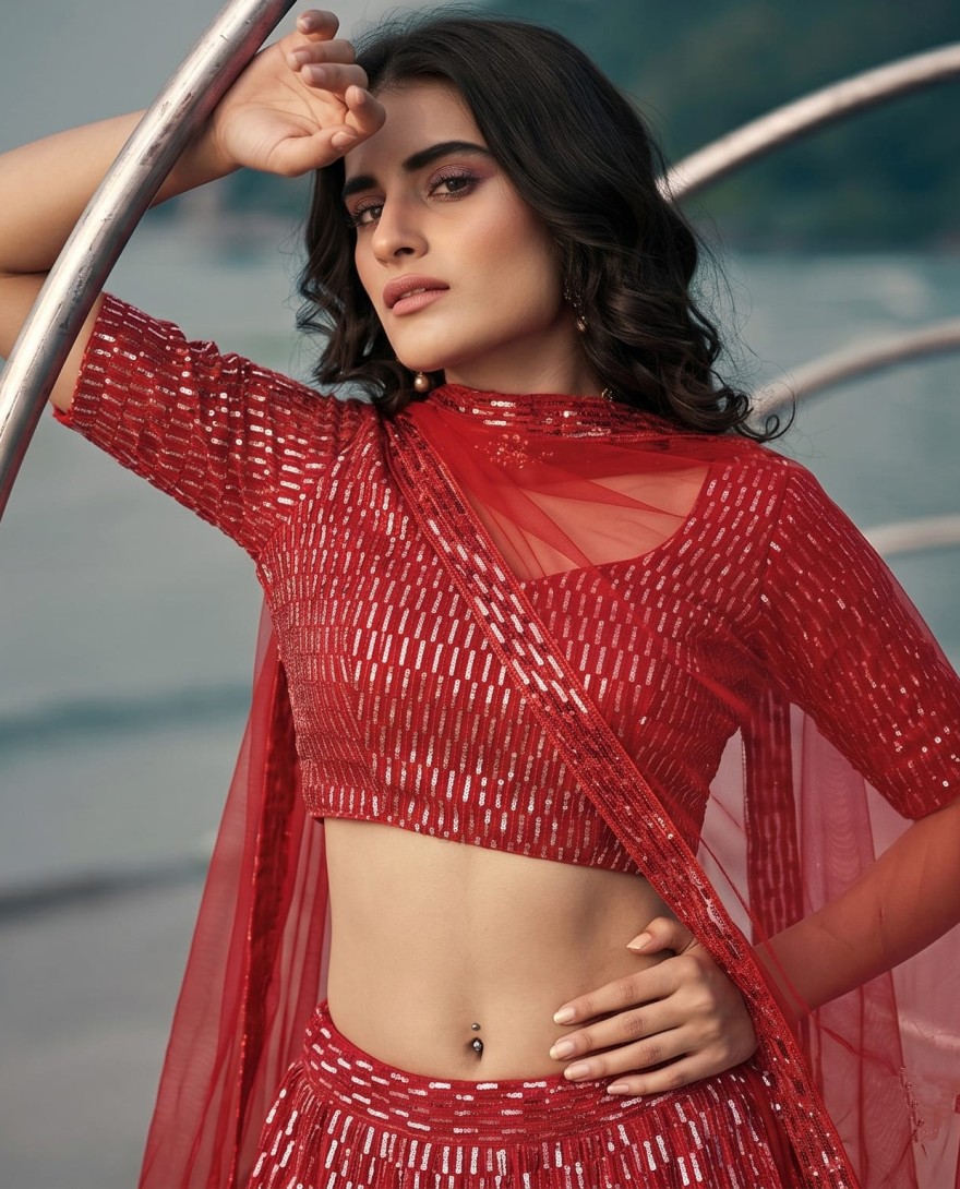 RED - Prodigious Red Net Trendy Lehenga Choli