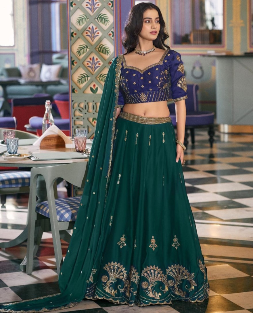 GREEN - Bridesmaid Wear Rangoli Silk Chaniya Choli