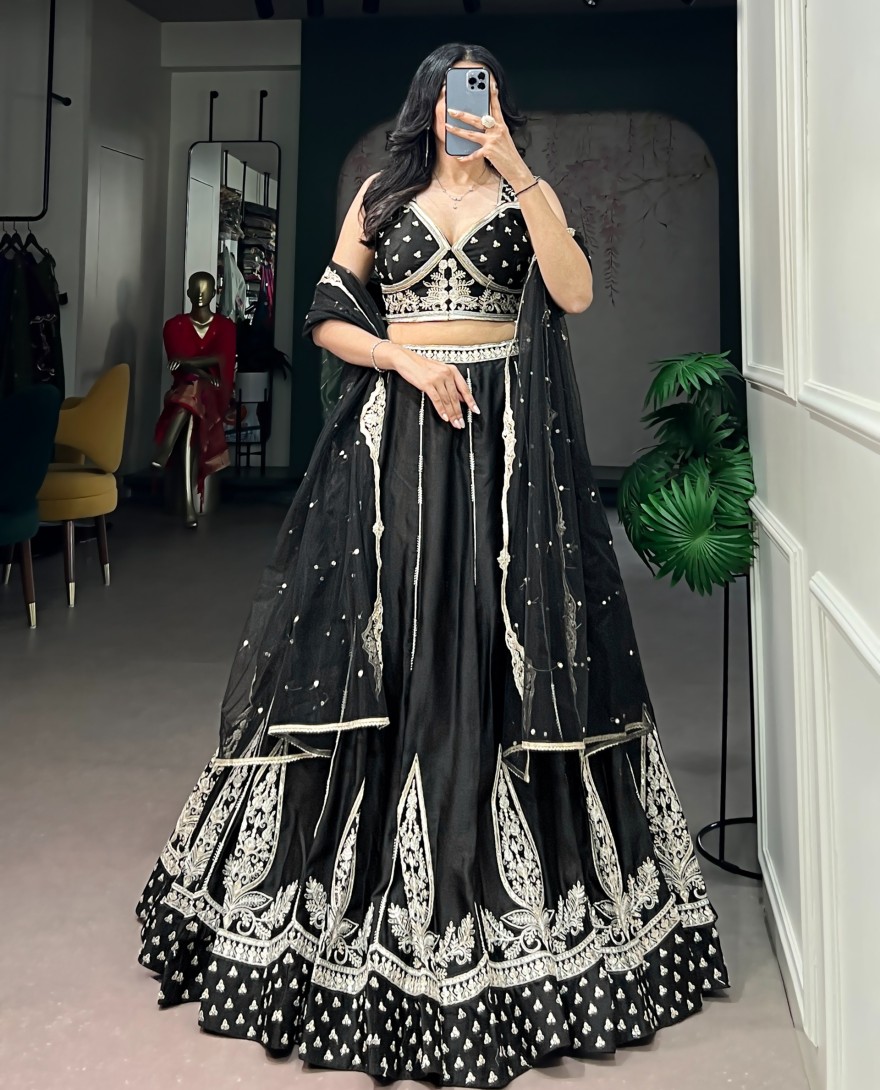 BLACK - Wedding Wear Embroidery Lehenga Choli