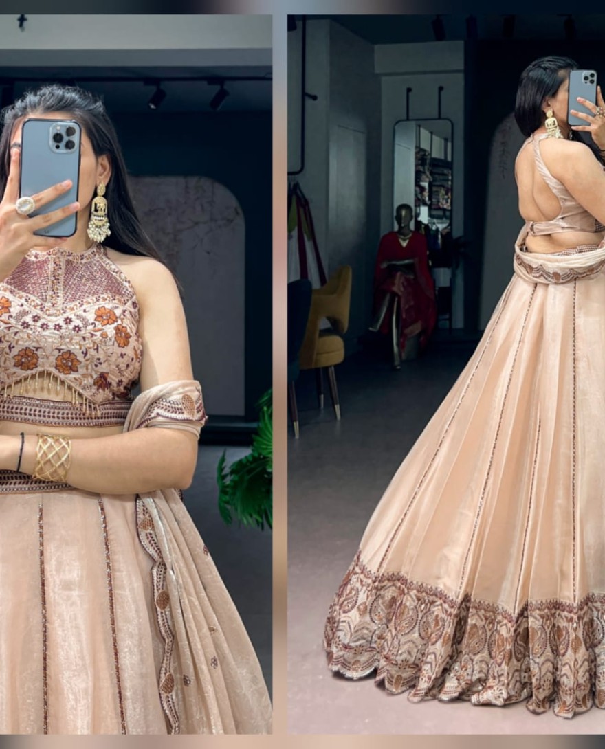 IVORY - Wedding Wear Spider Crush Lehenga