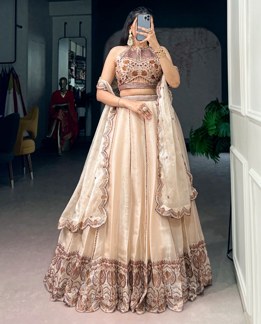 IVORY - Wedding Wear Spider Crush Lehenga