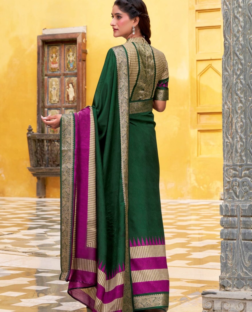 GREEN - Brilliant Green Zari Weaving Poly Cotton Festival Wear Saree