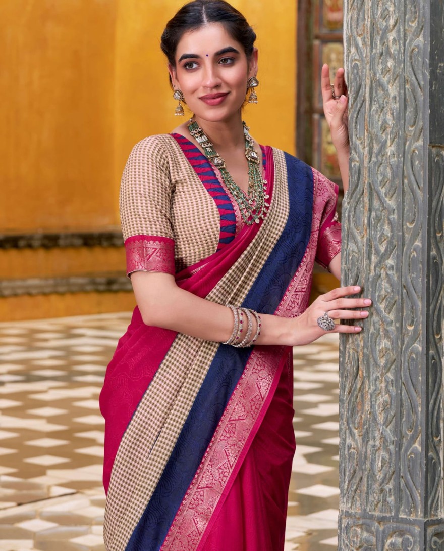 PINK - Adorable Pink Cotton Printed Traditional Saree With Blouse