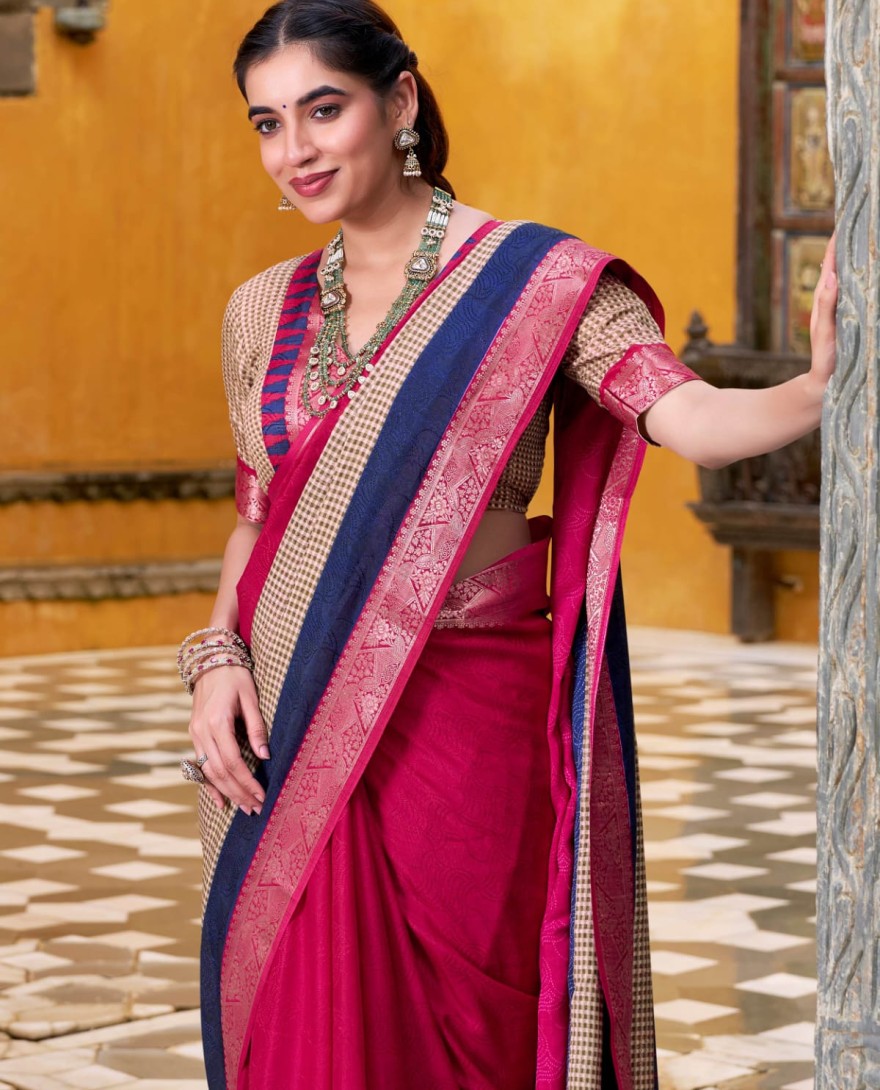 PINK - Adorable Pink Cotton Printed Traditional Saree With Blouse