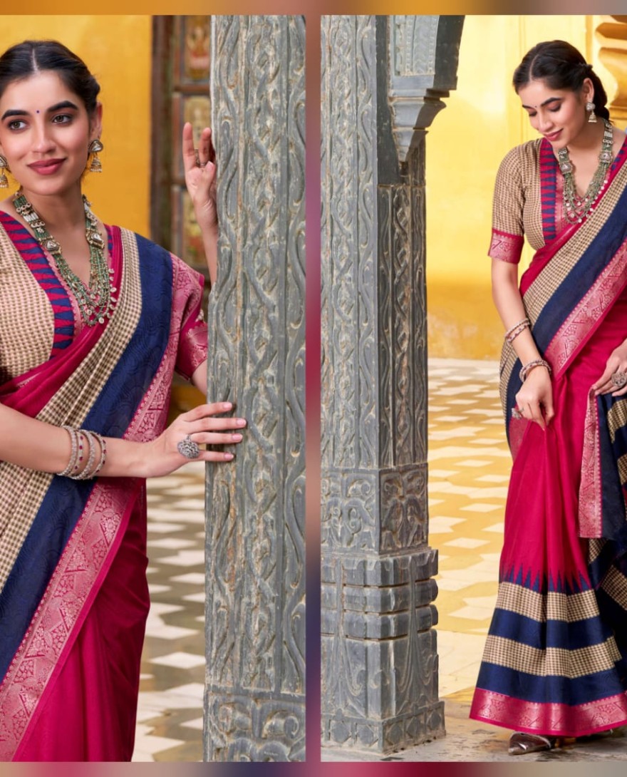 PINK - Adorable Pink Cotton Printed Traditional Saree With Blouse