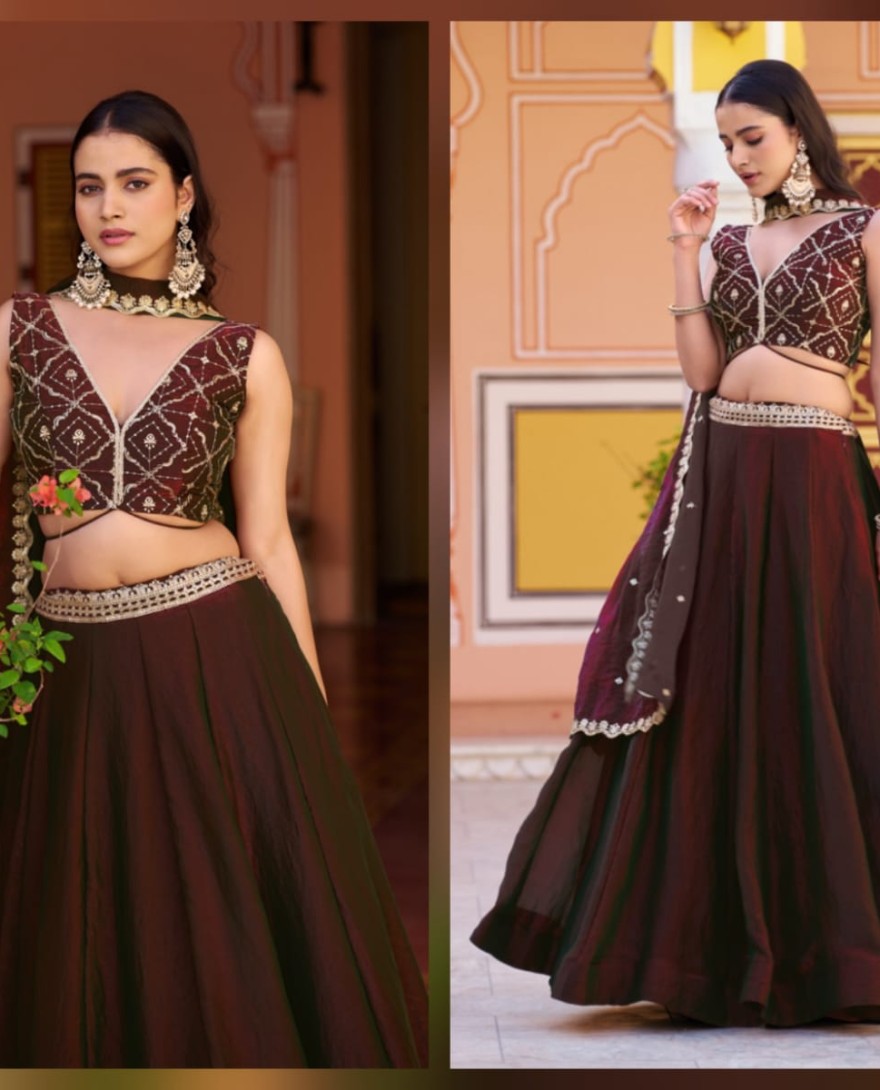 BROWN - Bridesmaid Red Wear Fendi Lehenga Choli