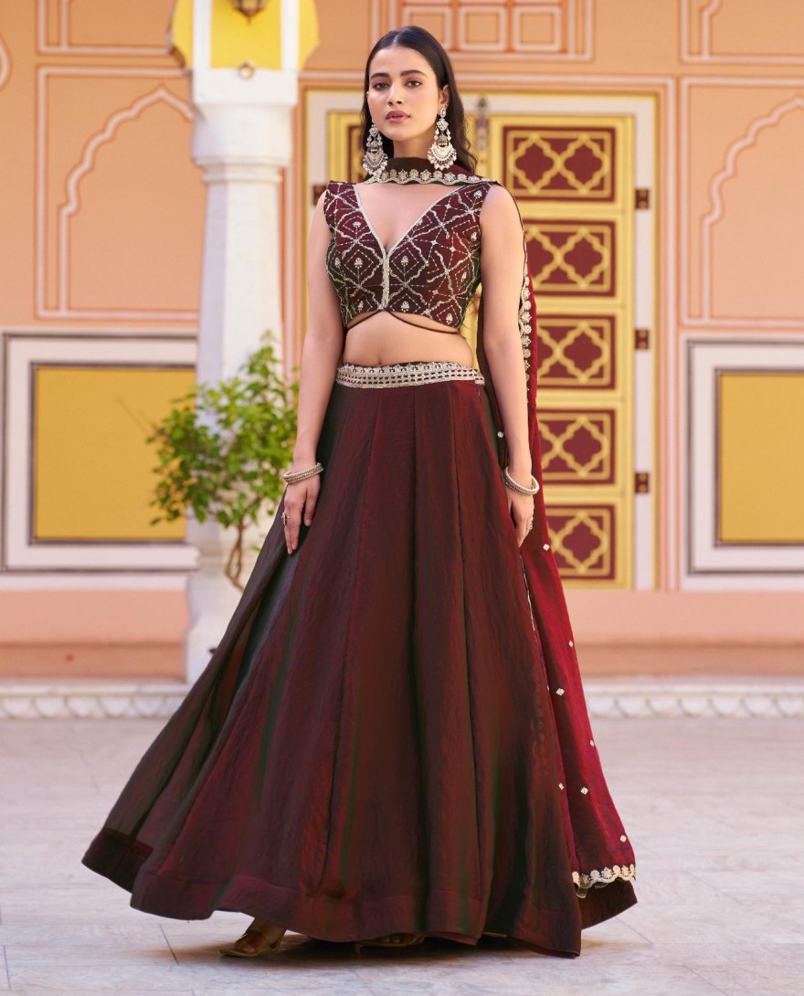 BROWN - Bridesmaid Red Wear Fendi Lehenga Choli