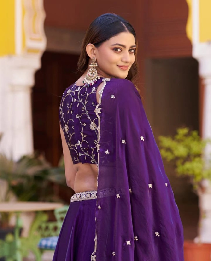 PURPLE - Wedding Wear Embroidery Fendi Chaniya Choli