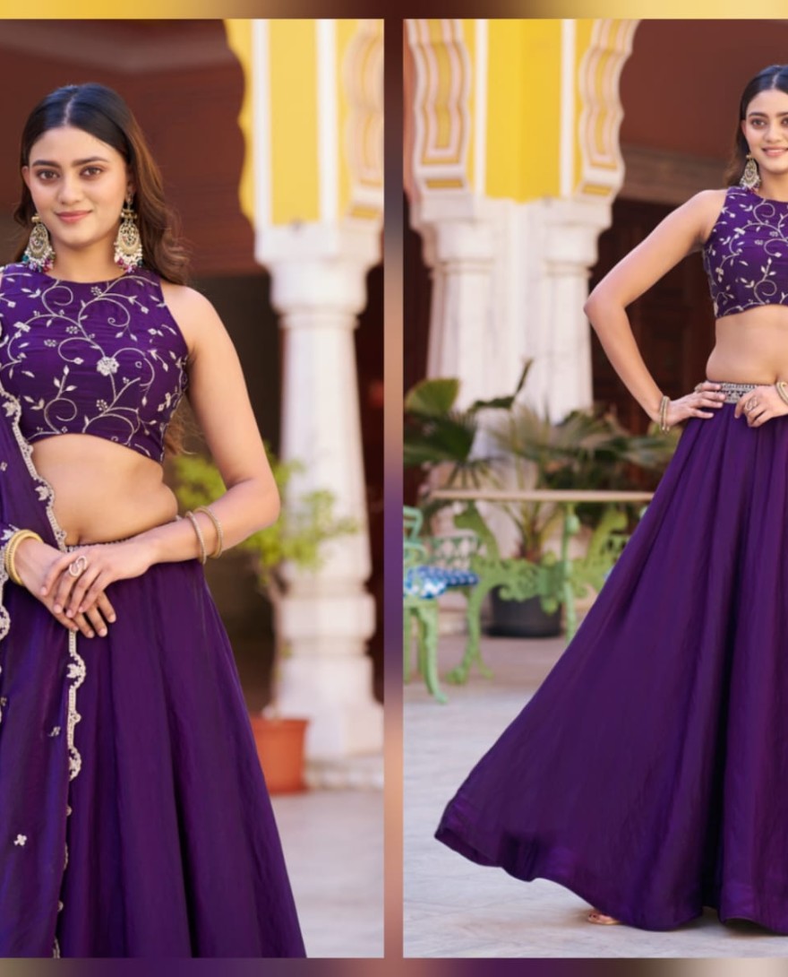 PURPLE - Wedding Wear Embroidery Fendi Chaniya Choli