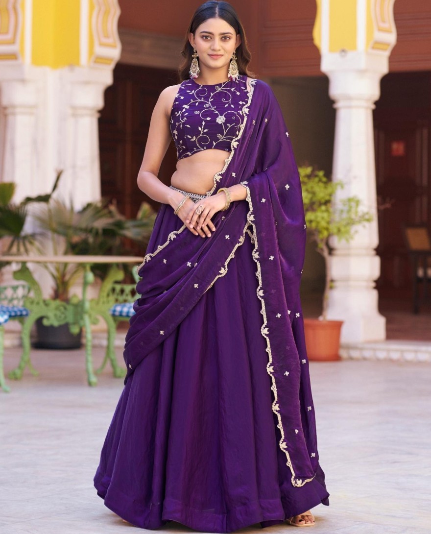 PURPLE - Wedding Wear Embroidery Fendi Chaniya Choli