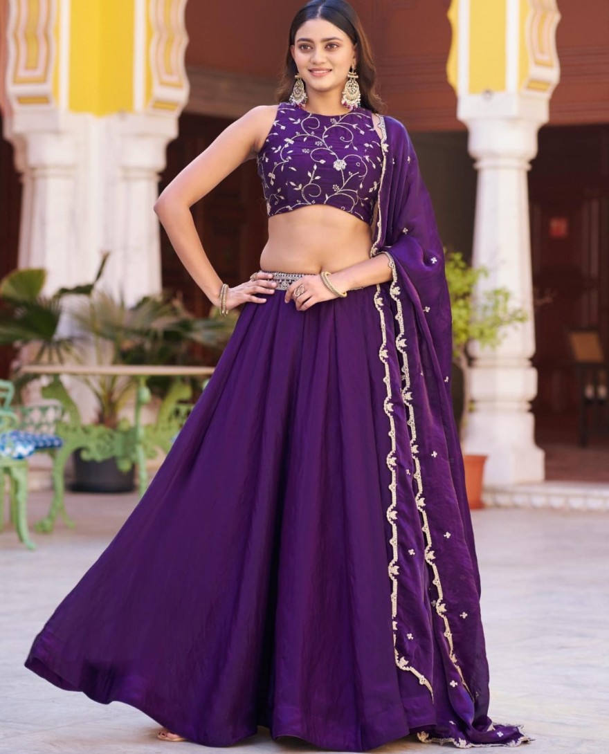 PURPLE - Wedding Wear Embroidery Fendi Chaniya Choli