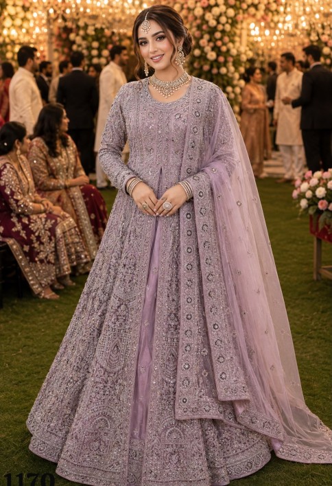 Lavender Net Readymade Lehenga Choli