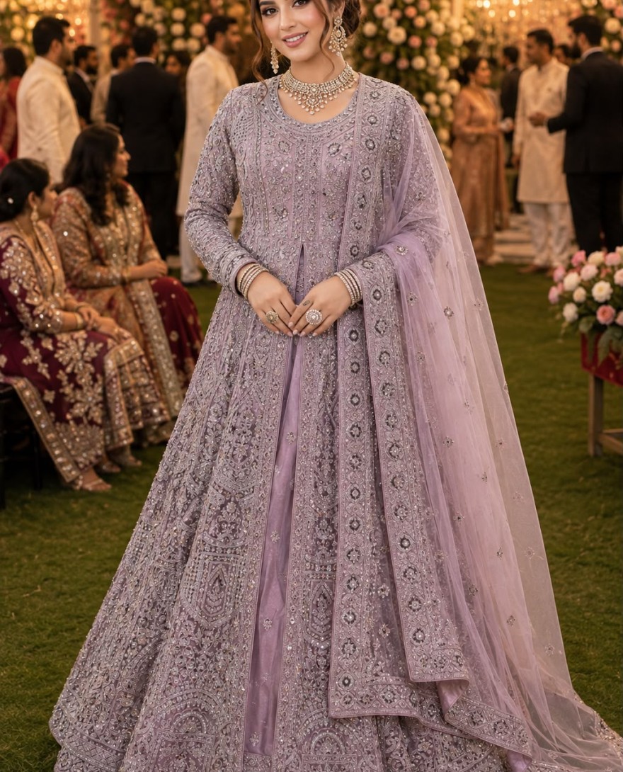 LAVENDER - Lavender Net Readymade Lehenga Choli