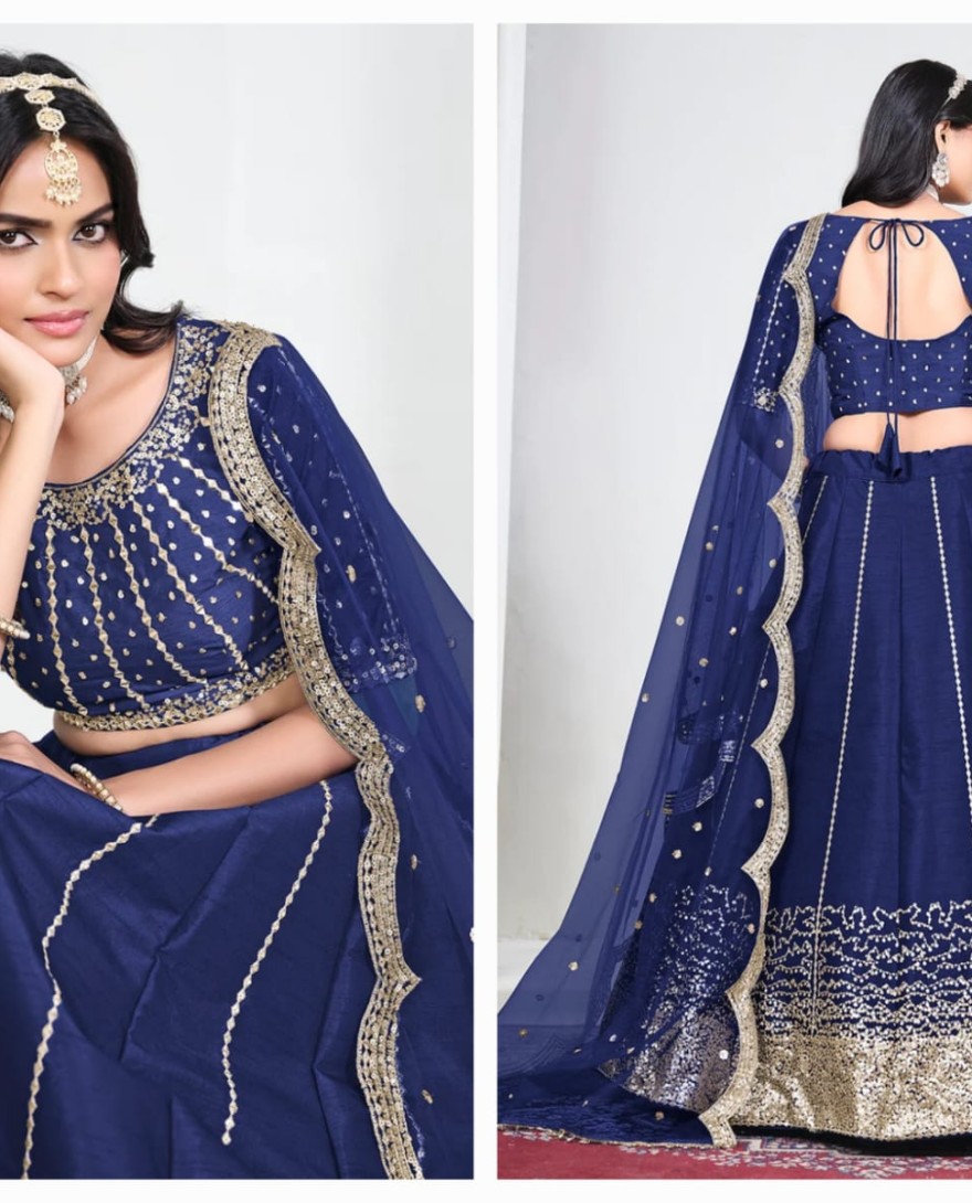 BLUE - Blue Art Silk Mirror Handwork Wedding Lehenga Choli