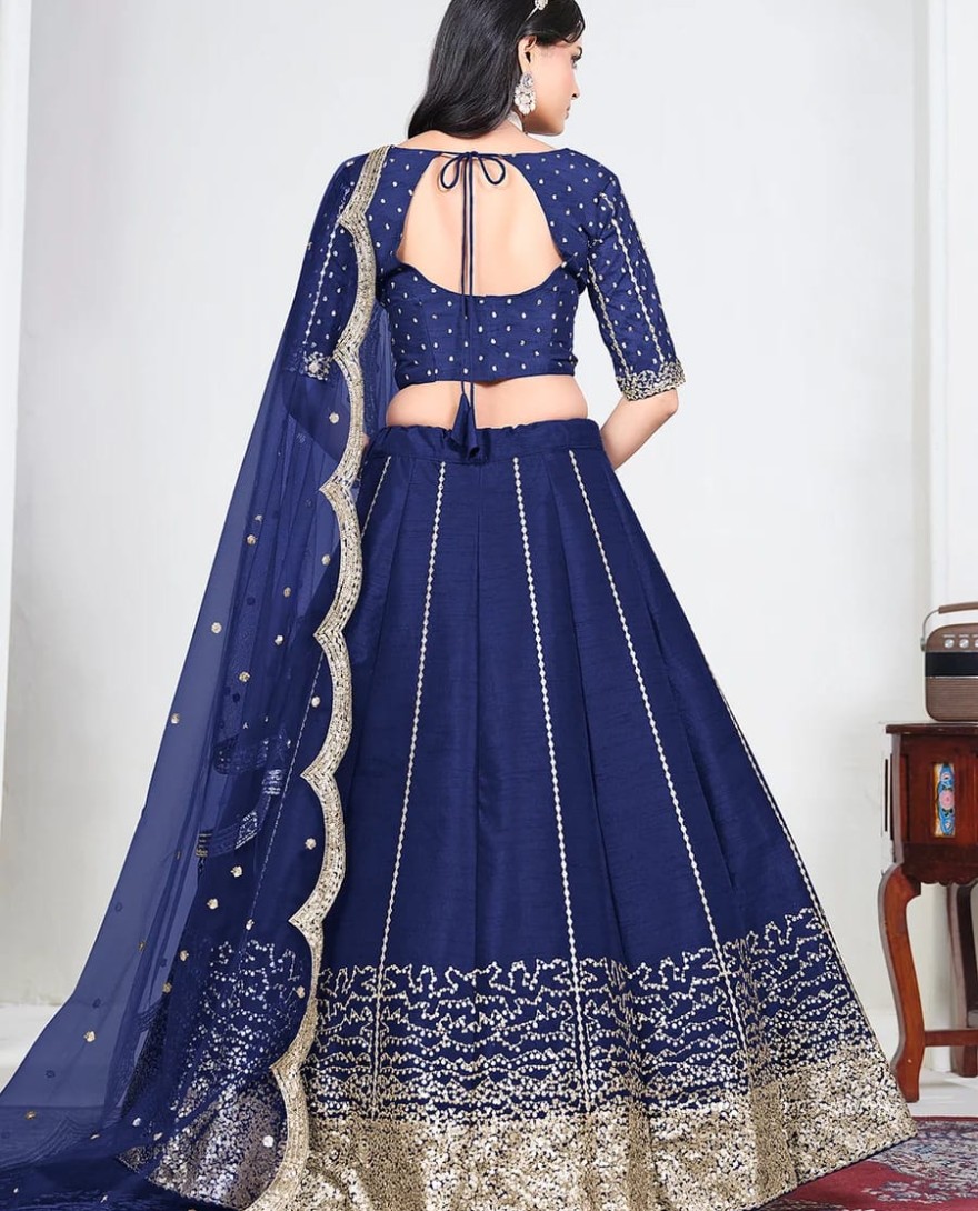 BLUE - Blue Art Silk Mirror Handwork Wedding Lehenga Choli