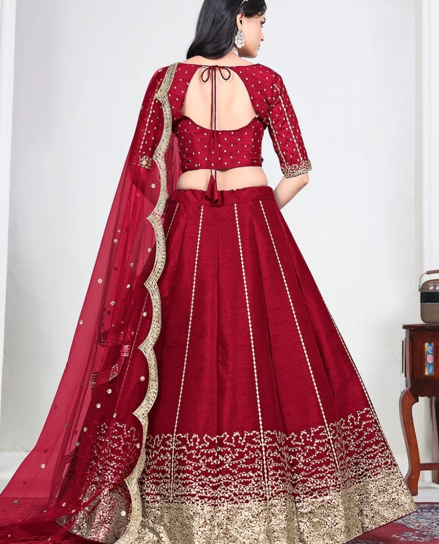 RED - Red Art Silk Mirror Handwork Wedding Lehenga Choli