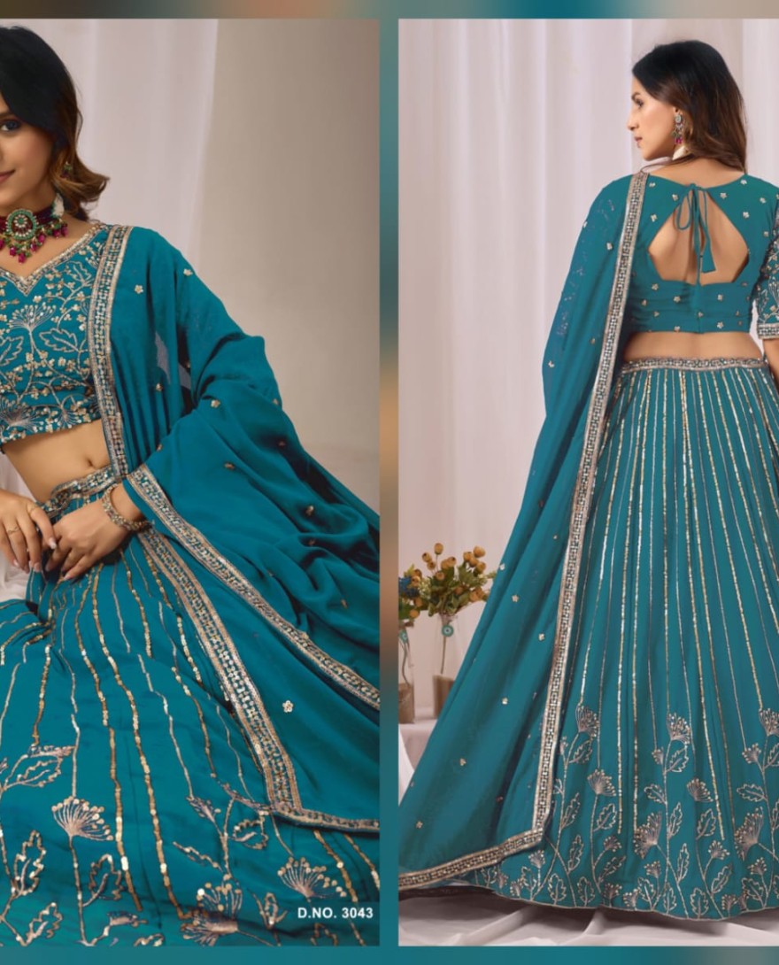 BLUE - Morpich Embroidered Faux Georgette Lehenga Choli