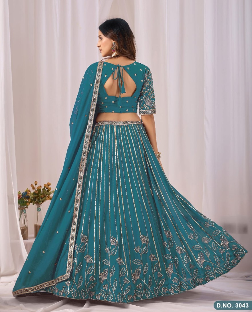 BLUE - Morpich Embroidered Faux Georgette Lehenga Choli