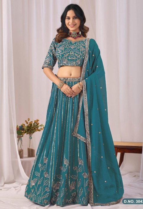 Morpich Embroidered Faux Georgette Lehenga Choli