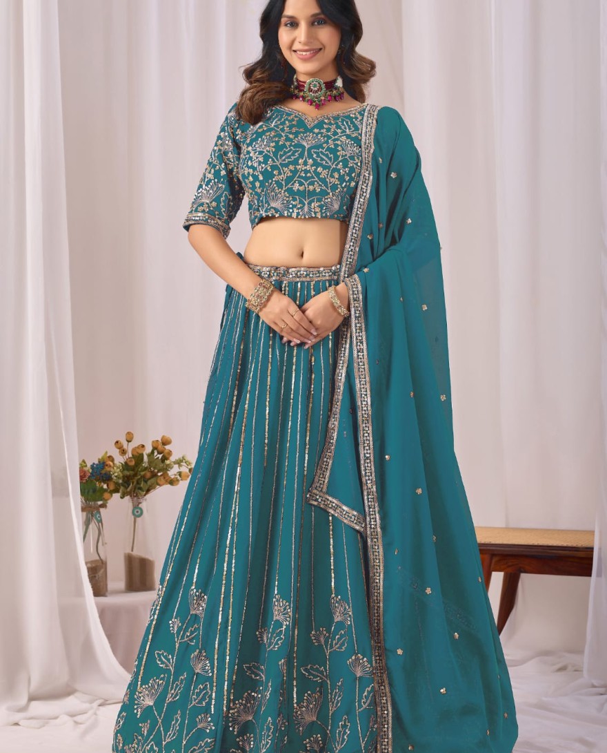 BLUE - Morpich Embroidered Faux Georgette Lehenga Choli