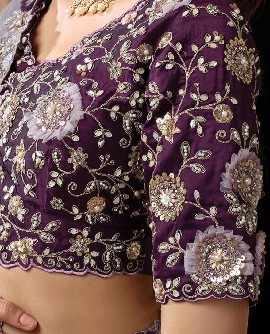 LAVENDER - Delicate Lavender Upada Silk Sequins Beads Hand Embroidered Stones Saree Wedding Wear