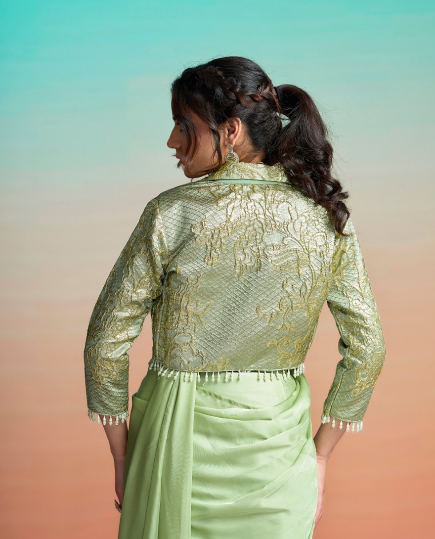 GREEN - Satin Silk Classic Sari In Green Colour