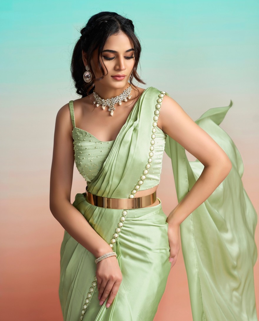 GREEN - Satin Silk Classic Sari In Green Colour