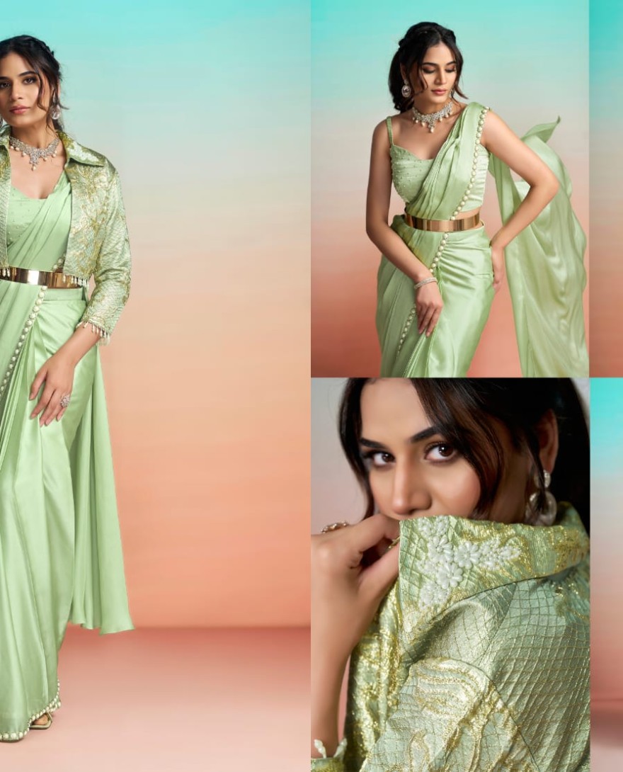 GREEN - Satin Silk Classic Sari In Green Colour