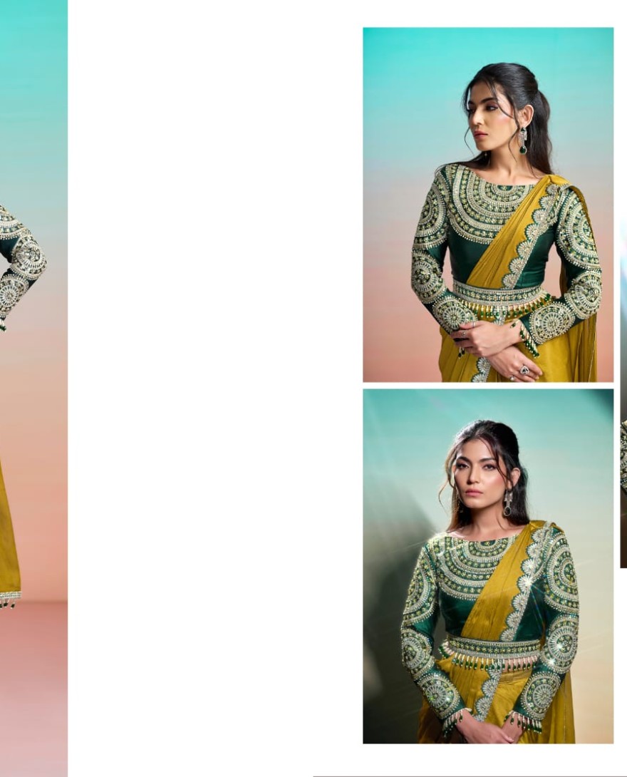 MUSTARD - Mustard Embroidered, Pearls and Sequins Work Chiffon Satin Classic Saree