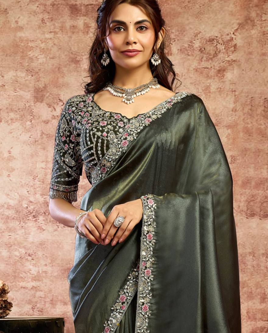 BLACK - Designer Black Embroidered Wedding Style Saree