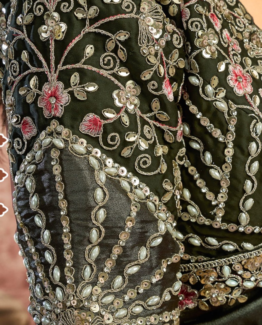 BLACK - Designer Black Embroidered Wedding Style Saree