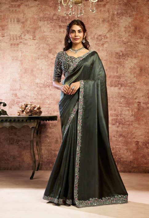 Designer Black Embroidered Wedding Style Saree