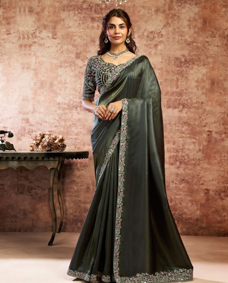BLACK - Designer Black Embroidered Wedding Style Saree