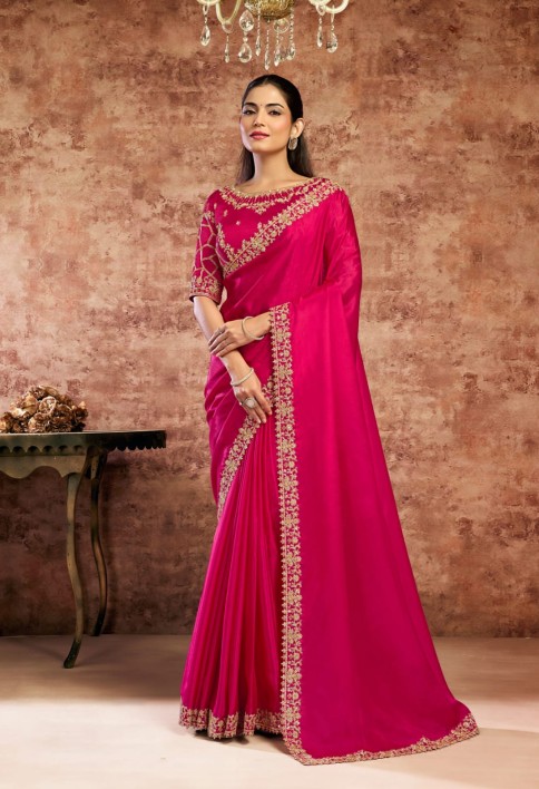 Designer Rani Embroidered Wedding Style Saree