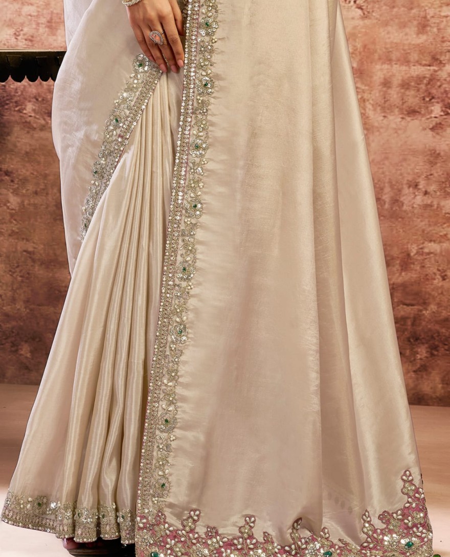 CHIKU - Designer Chiku Embroidered Wedding Style Saree