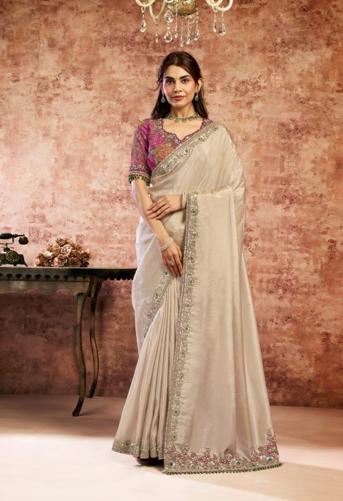 Designer Chiku Embroidered Wedding Style Saree