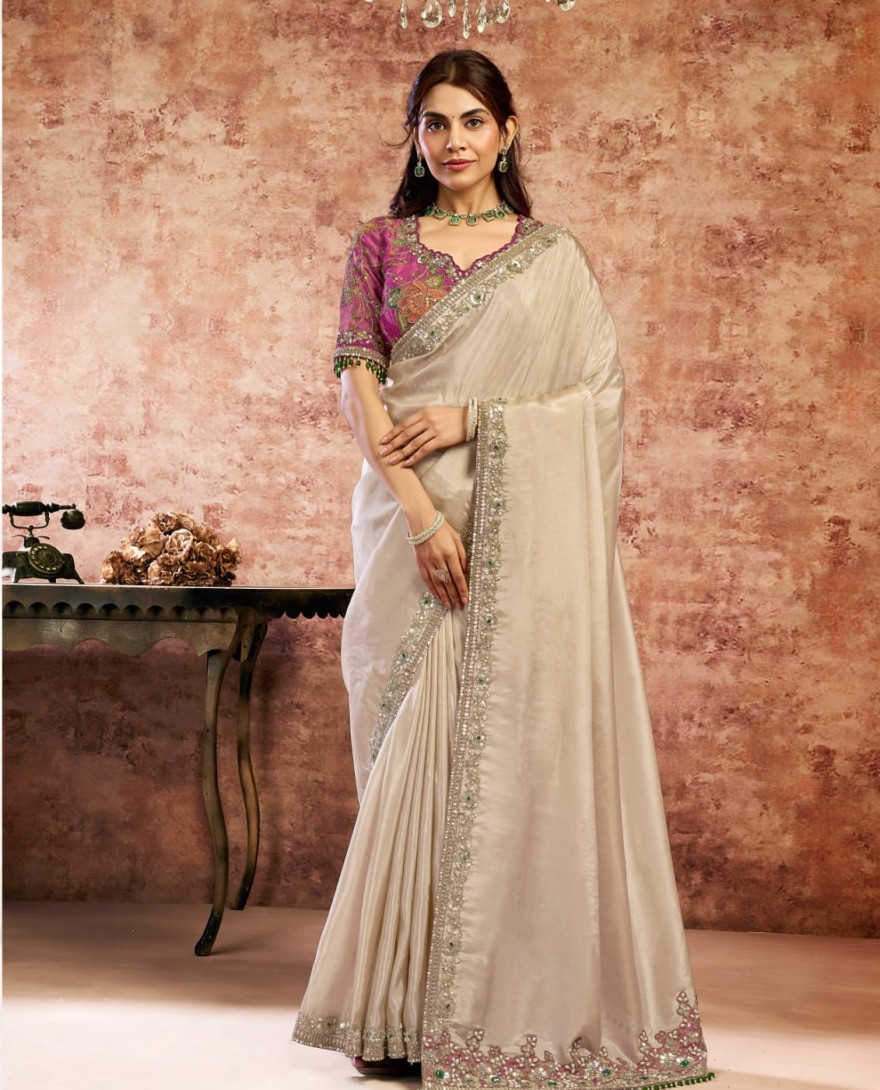 CHIKU - Designer Chiku Embroidered Wedding Style Saree