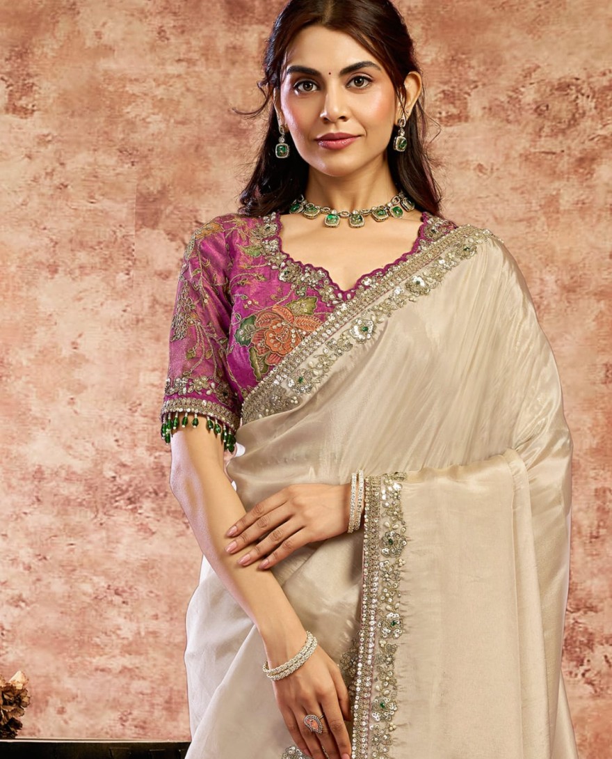 CHIKU - Designer Chiku Embroidered Wedding Style Saree