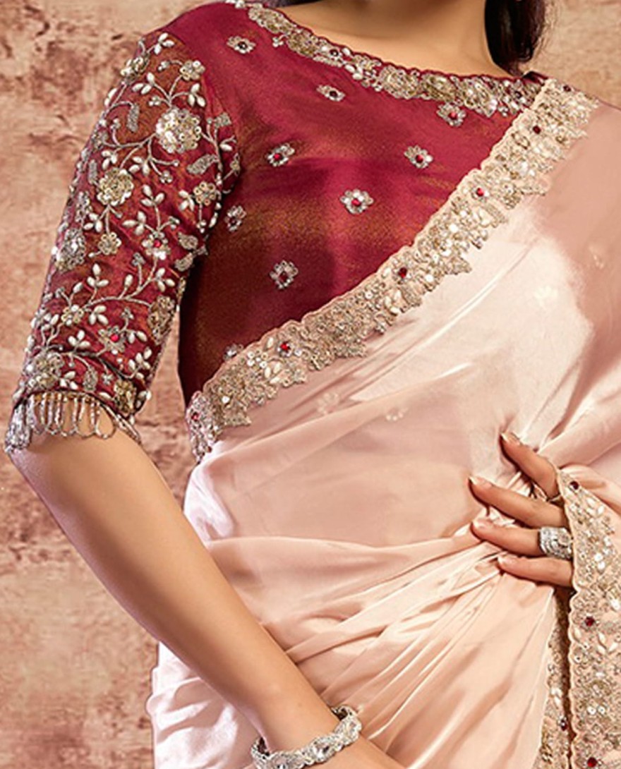 PEACH - Designer Peach Embroidered Wedding Style Saree