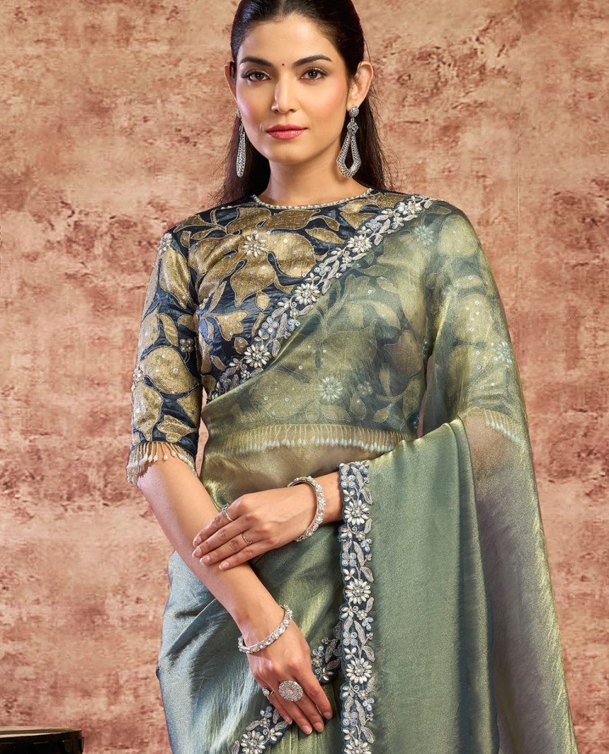 GREY - Designer Grey Embroidered Wedding Style Saree